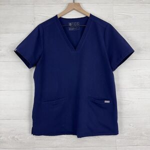 Figs Casma‎ Scrub Top Women L Navy Blue Three Pocket Short Sleeve Nurse Medical